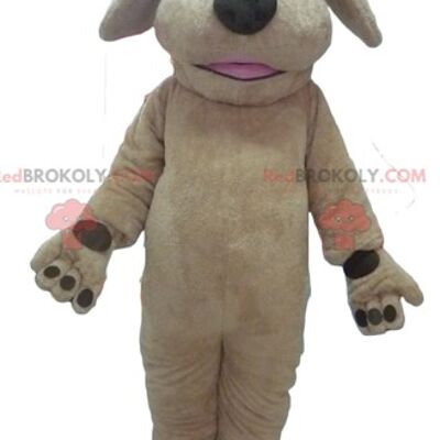 Brown dog REDBROKOLY mascot with a giant white bone / REDBROKO_02759