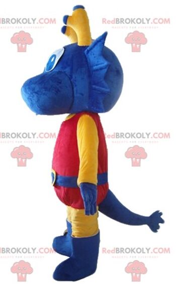 Mascotte de dinosaure dragon orange REDBROKOLY habillé en bleu / REDBROKO_02800 3