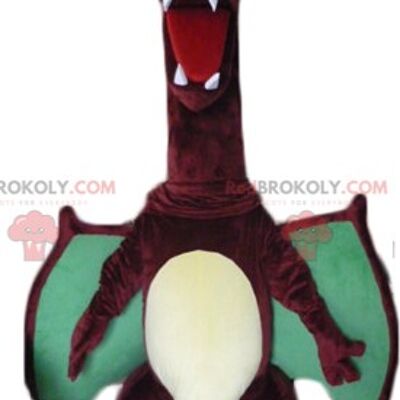 Mascotte REDBROKOLY dinosauro verde arancione e rosa / REDBROKO_02809