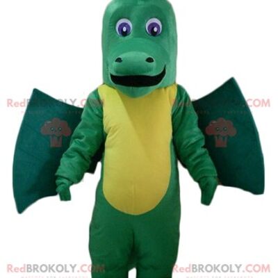 Cute and touching green and yellow dinosaur REDBROKOLY mascot / REDBROKO_02818