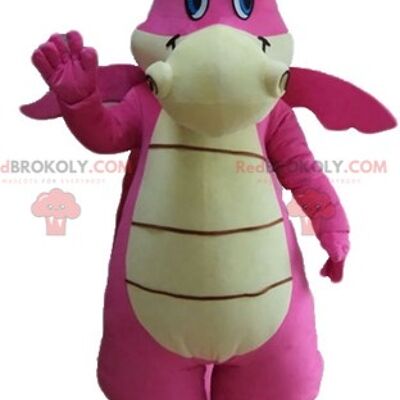 Green dinosaur dragon REDBROKOLY mascot with a pink crest / REDBROKO_02825