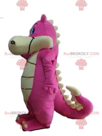 Mascotte de dragon dinosaure vert REDBROKOLY avec un écusson rose / REDBROKO_02825 3