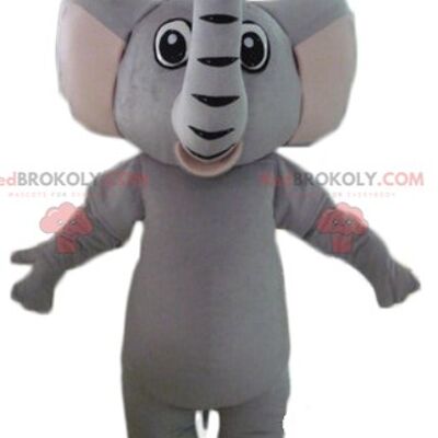 Gray and pink elephant REDBROKOLY mascot in blue and white outfit / REDBROKO_02839