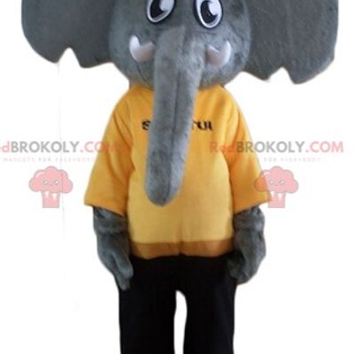 Funny and original gray and white elephant REDBROKOLY mascot / REDBROKO_02843