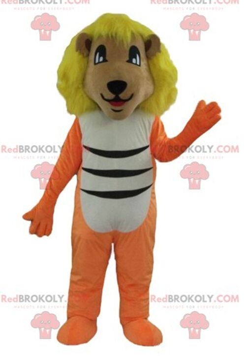 Yellow tiger lion REDBROKOLY mascot in circus outfit / REDBROKO_02859