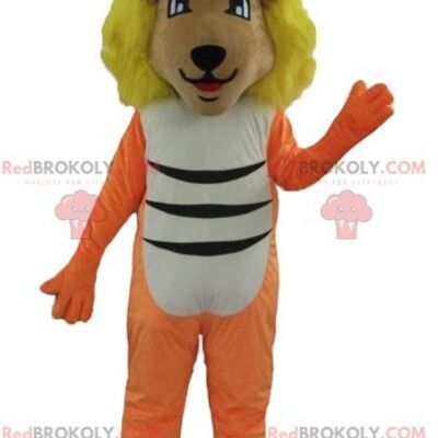 Yellow tiger lion REDBROKOLY mascot in circus outfit / REDBROKO_02859