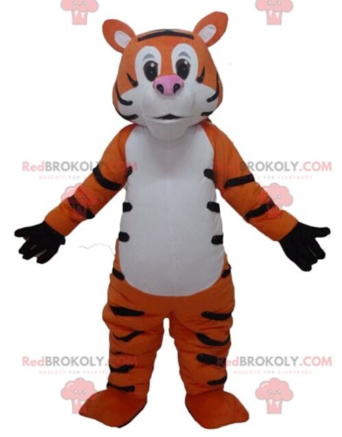 Very successful giant black and white orange tiger REDBROKOLY mascot / REDBROKO_02891