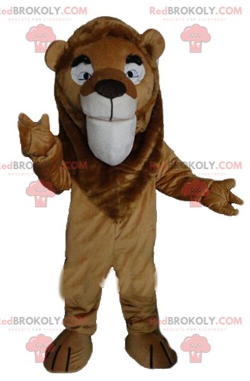 Orange and brown lion REDBROKOLY mascot with a crown / REDBROKO_02905
