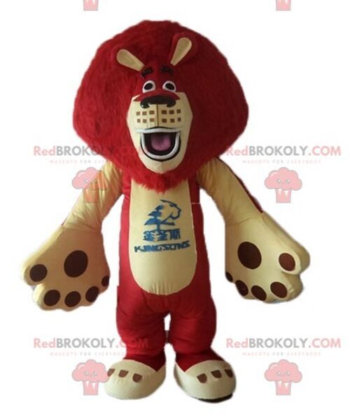 Orange and brown lion REDBROKOLY mascot with blue eyes / REDBROKO_02927
