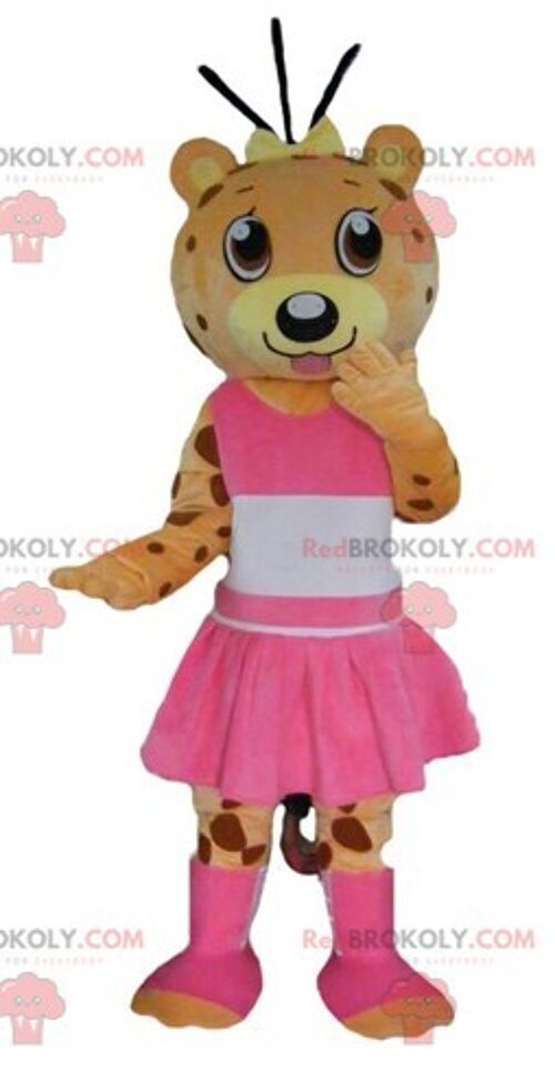 Orange teddy bear REDBROKOLY mascot and yellow tiger in colorful outfit / REDBROKO_02930