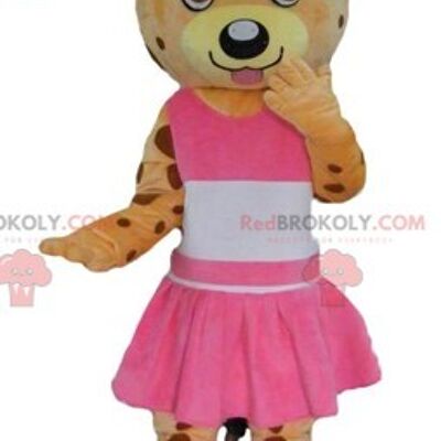 Oranger Teddybär REDBROKOLY Maskottchen und gelber Tiger in buntem Outfit / REDBROKO_02930