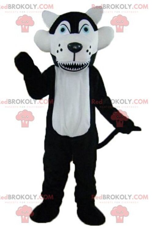 Black and brown wolf cat REDBROKOLY mascot with green shorts / REDBROKO_02954