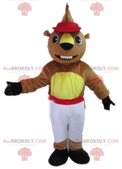 Plump and cute brown bear REDBROKOLY mascot / REDBROKO_02961