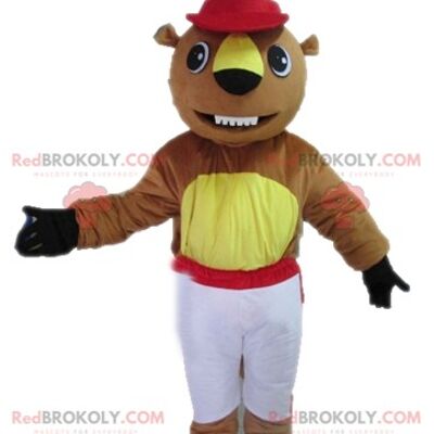 Plump and cute brown bear REDBROKOLY mascot / REDBROKO_02961