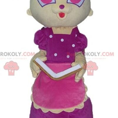 Gelber und rosa grüner Frosch REDBROKOLY Maskottchen mit Kochmütze / REDBROKO_02987