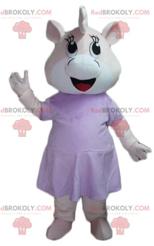 Beige and white teddy bear REDBROKOLY mascot in gray combination / REDBROKO_03011