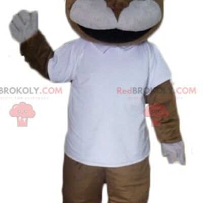 Mascotte REDBROKOLY scimmia marrone e rosa con sciarpa e fiore / REDBROKO_03013