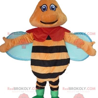 Very smiling black and yellow bee REDBROKOLY mascot / REDBROKO_03031