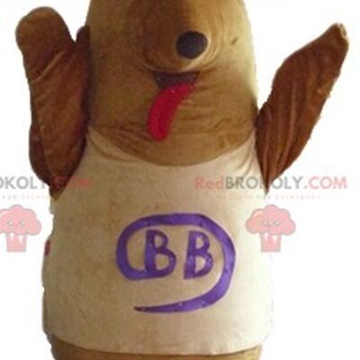 Brauner Karibu-Elch REDBROKOLY Maskottchen mit blauem T-Shirt / REDBROKO_03081