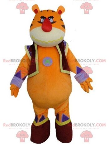 Mascotte de poulain orange REDBROKOLY en tenue colorée / REDBROKO_03152