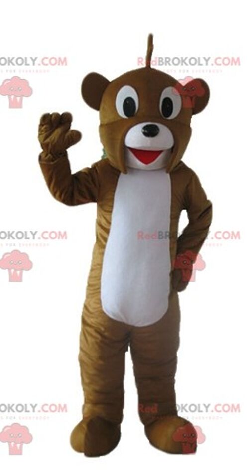 Brown and beige squirrel REDBROKOLY mascot smiling and hairy / REDBROKO_03180