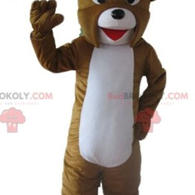 Brown and beige squirrel REDBROKOLY mascot smiling and hairy / REDBROKO_03180