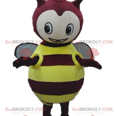Black and pink insect REDBROKOLY mascot in blue and white overalls / REDBROKO_03217