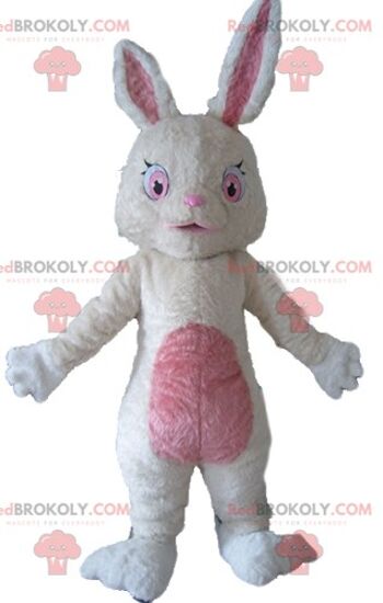 Mascotte de lapin blanc REDBROKOLY en salopette verte / REDBROKO_03235 1