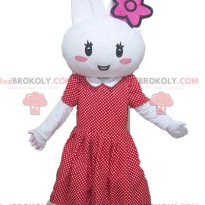 Peluche coniglio bianco e rosa REDBROKOLY mascotte / REDBROKO_03236