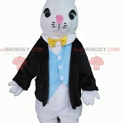 White rabbit REDBROKOLY mascot with a red polka dot dress / REDBROKO_03237
