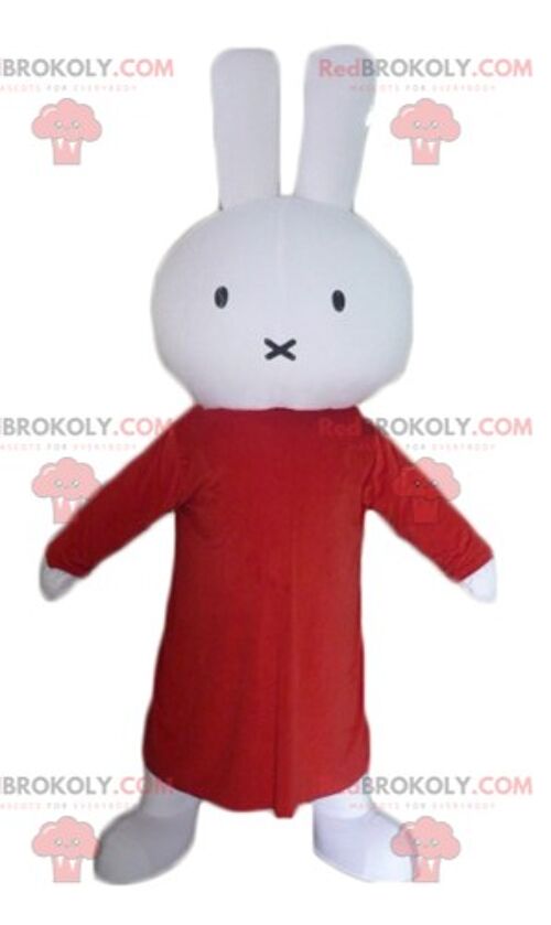 White and black rabbit REDBROKOLY mascot in red and black outfit / REDBROKO_03240