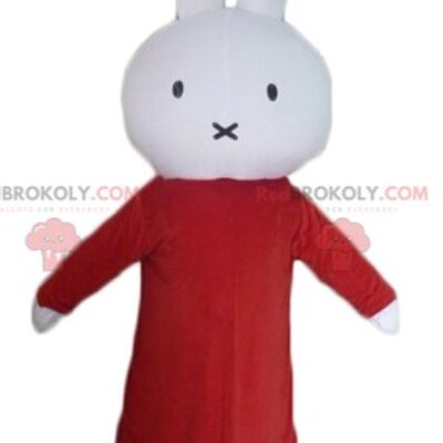 Coniglio bianco e nero REDBROKOLY mascotte in abito rosso e nero / REDBROKO_03240