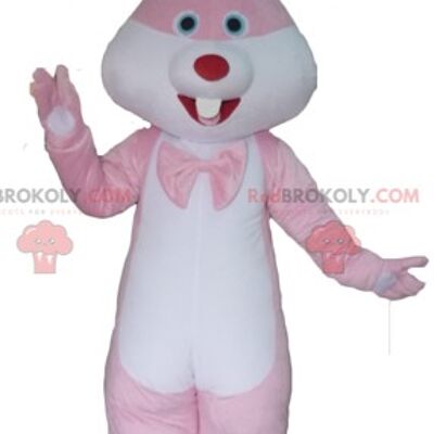 Coniglio di peluche bianco REDBROKOLY mascotte con abito lungo rosso / REDBROKO_03241