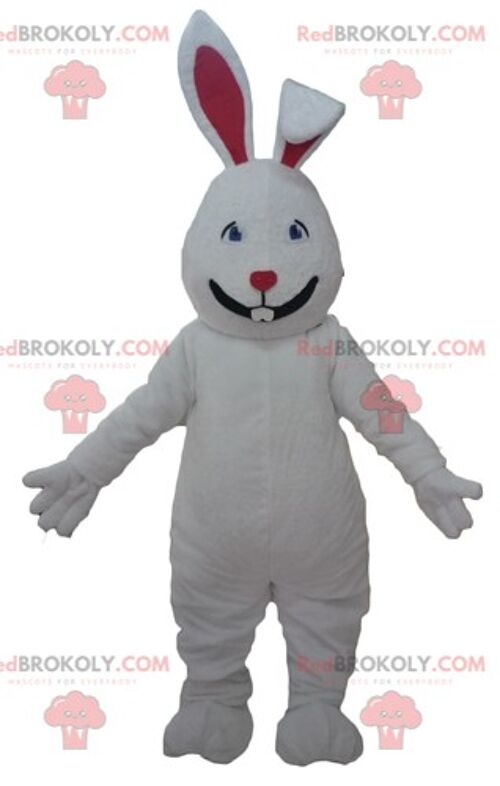 Giant pink and white rabbit REDBROKOLY mascot / REDBROKO_03242