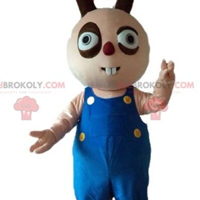 Giant pink and white rabbit REDBROKOLY mascot with closed eyes / REDBROKO_03254