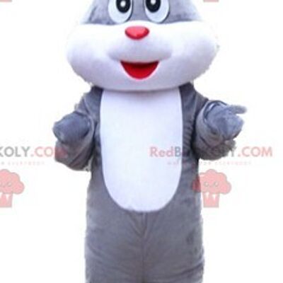 Weißes Kaninchen REDBROKOLY Maskottchen mit roter Jacke und grauer Hose / REDBROKO_03265