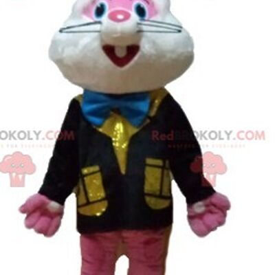 Very smiling pink white and green rabbit REDBROKOLY mascot / REDBROKO_03267