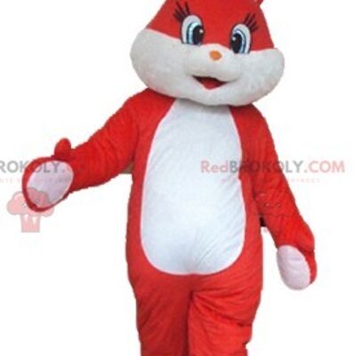 White rabbit REDBROKOLY mascot with a red dress / REDBROKO_03269