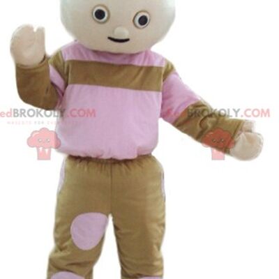 Big pink and white teddy bear REDBROKOLY mascot plump and funny / REDBROKO_03698
