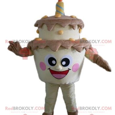 Palla di gelato beige pupazzo di neve mascotte REDBROKOLY con cappello da cuoco / REDBROKO_03761