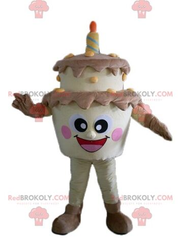 Mascotte de boule de glace beige bonhomme de neige REDBROKOLY avec une toque / REDBROKO_03761 1