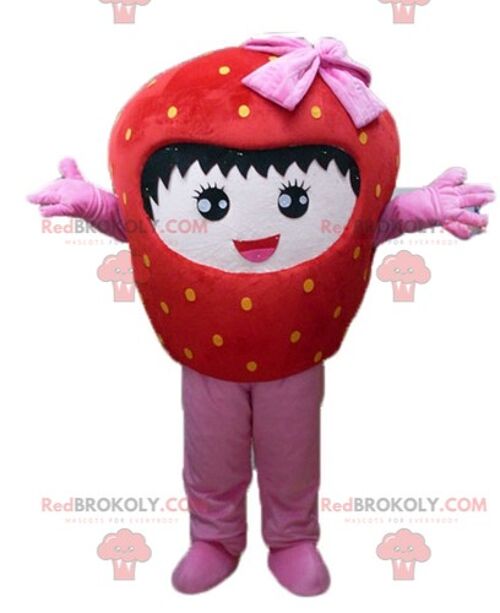Giant red and green strawberry cherry REDBROKOLY mascot / REDBROKO_03784