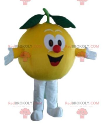 Mascotte géante de citron orange REDBROKOLY à l'air féroce / REDBROKO_03823