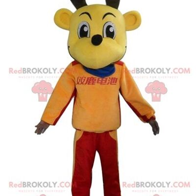 Caribou brown reindeer REDBROKOLY mascot with yellow antlers / REDBROKO_03830