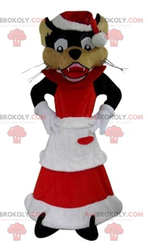 Wolf REDBROKOLY mascot dressed in Santa Claus outfit / REDBROKO_03832