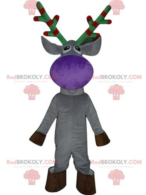 Caribou brown reindeer REDBROKOLY mascot with yellow antlers / REDBROKO_03841