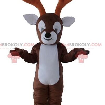 Brown and white reindeer REDBROKOLY mascot with large antlers / REDBROKO_03866