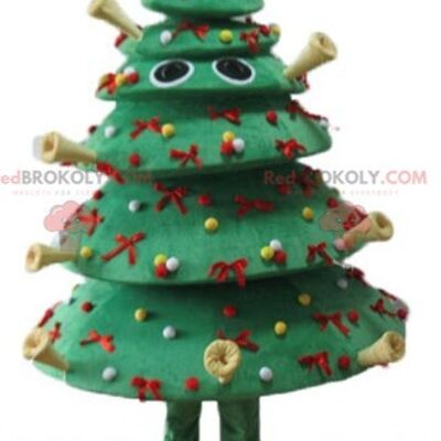 REDBROKOLY Maskottchen geschmückter Weihnachtsbaum sehr lächelnd und bunt / REDBROKO_03875