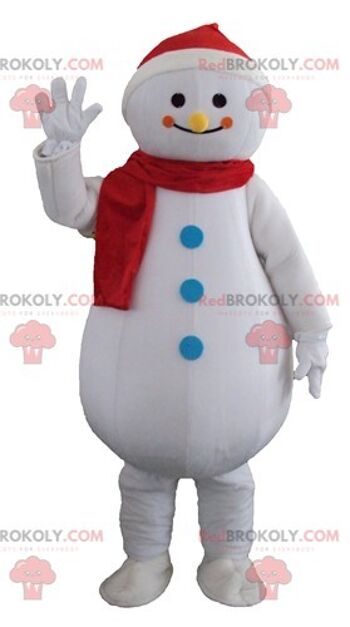 Mascotte de bonhomme de neige géant et souriant REDBROKOLY / REDBROKO_03883