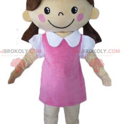 Coquette girl REDBROKOLY mascot dressed in a pink dress / REDBROKO_03905